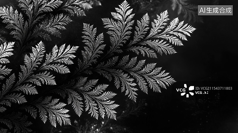 【AI数字艺术】黑背景抽象的丝网状带孔洞的外星植物分形图案3D插画图片素材