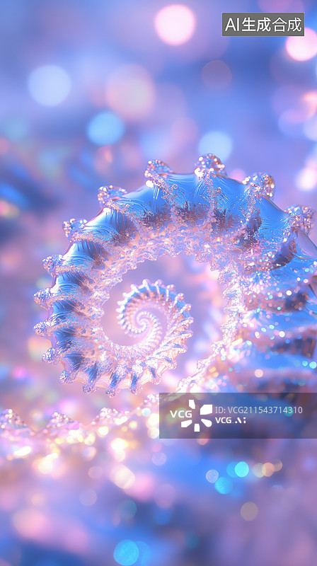 【AI数字艺术】珠光色黄金螺旋外星生物奇幻植物3D立体插画图片素材