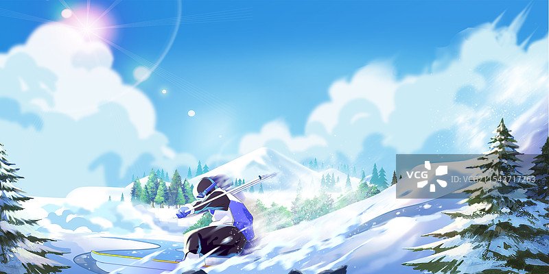 滑雪雪山树林云图片素材