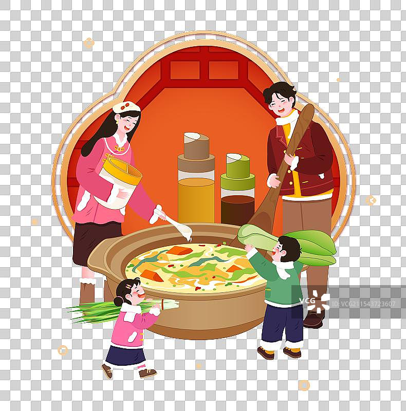 新年春节年俗大年初七正月初七人胜节吃七宝羹人寿年丰插画图片素材