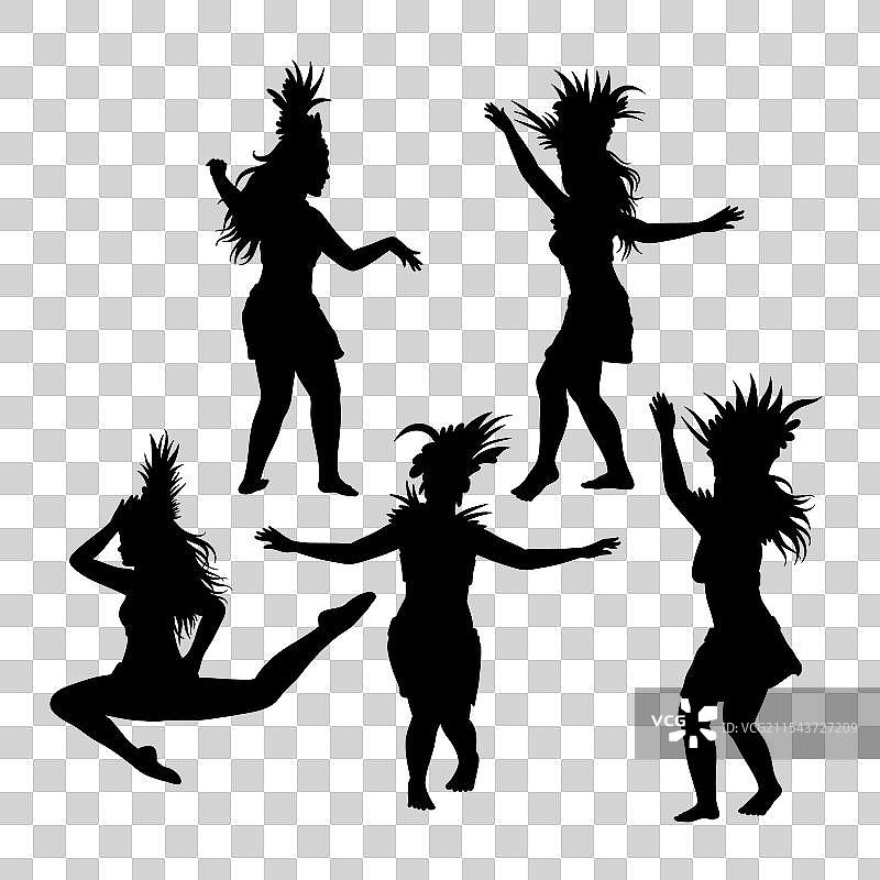 女性草裙舞者的动作姿势黑色剪影图片素材