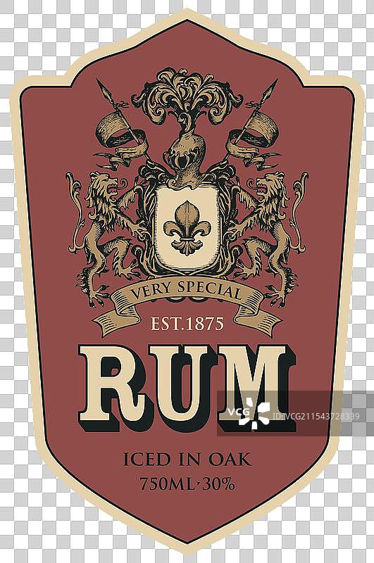 带有华丽纹章的朗姆酒标签或横幅图片素材