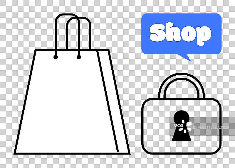 带锁的购物袋和象征性的商店标志图片素材