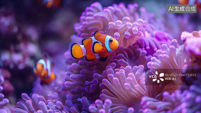 【AI数字艺术】珊瑚中的小丑鱼图片素材
