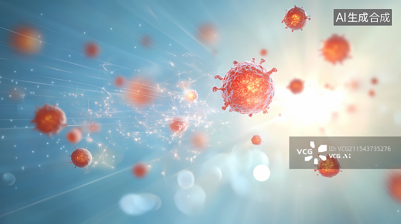 【AI数字艺术】蓝色背景 红色病毒图片素材