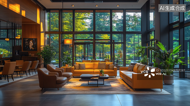 【AI数字艺术】现代办公楼大厅接待区图片素材