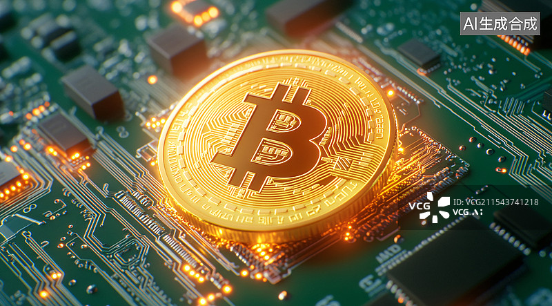 【AI数字艺术】3D渲染的区块链比特币NFT背景图片素材