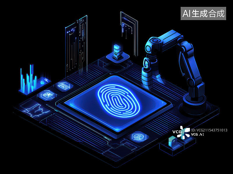 【AI数字艺术】指纹识别密码锁数据安全数字安防科技背景图片素材