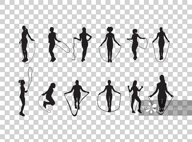 跳绳的女性剪影图片素材