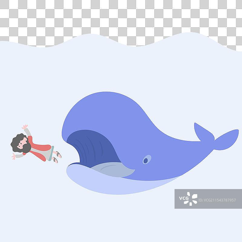 约拿与鲸鱼在孤立的海洋中图片素材