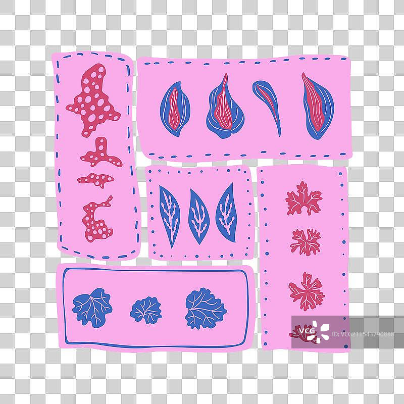 生动的风格化叶子和植物方形徽章图片素材