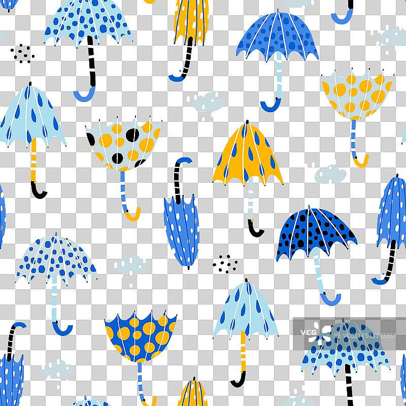 手绘雨伞和云朵的无缝图案图片素材