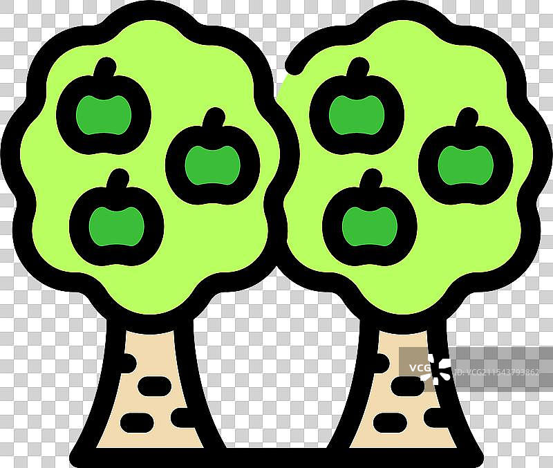 绿色苹果园，两个树上结满果实图片素材