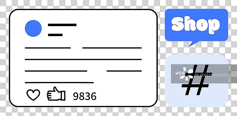 社交媒体互动卡片与购物气泡图片素材