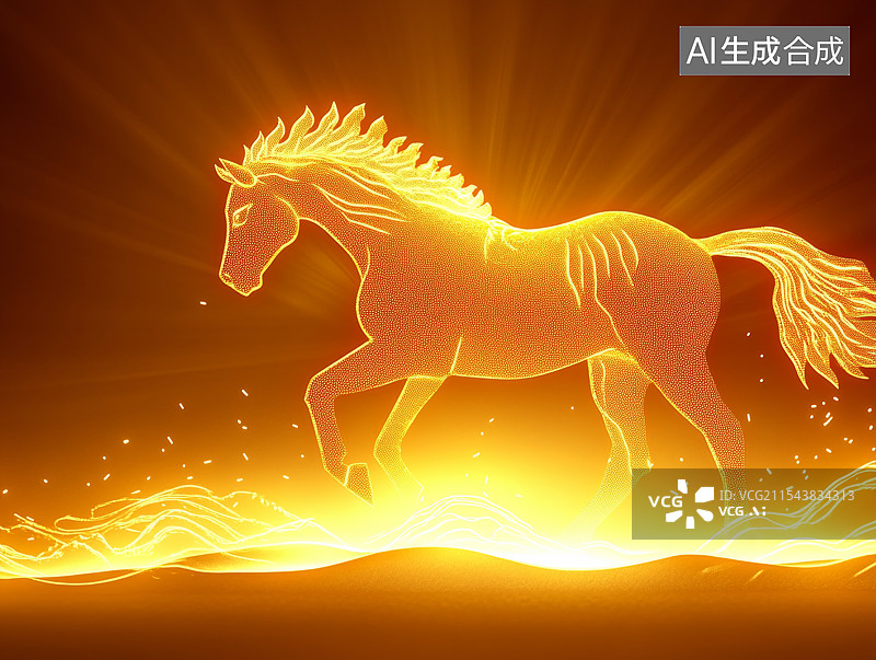 【AI数字艺术】红色背景下的立体折纸马，马年生肖，奋勇向前开工大吉图片素材