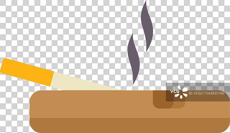 点燃的香烟静静地放在烟灰缸上，烟雾缭绕。图片素材