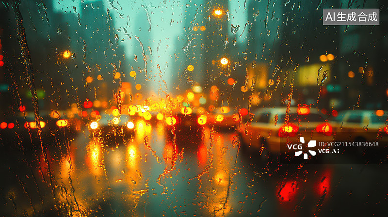 【AI数字艺术】雨天的玻璃窗户图片素材