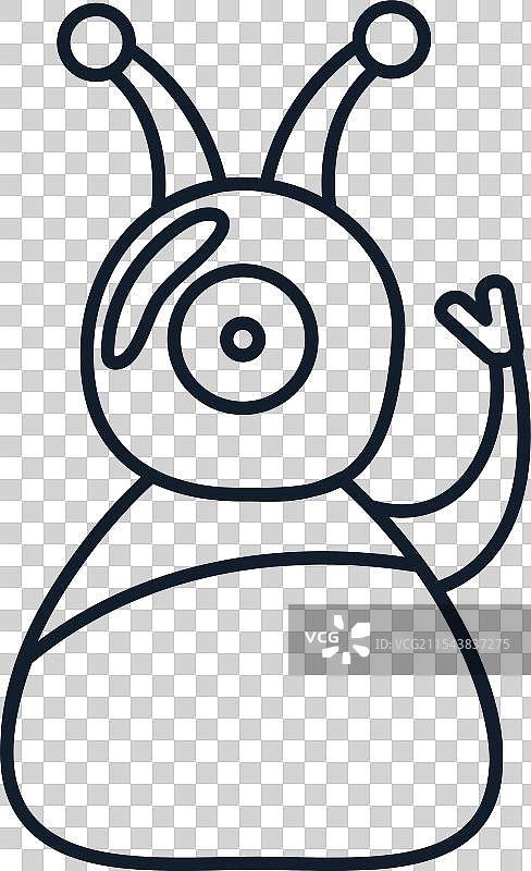 搞笑的轮廓风格外星人挥手图片素材