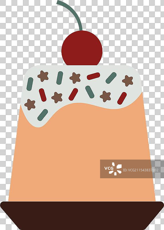 带樱桃的釉面蛋糕，呈现为实心卡通风格图片素材