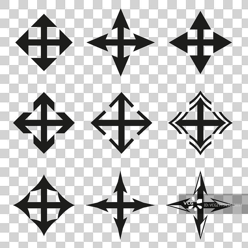 四个箭头图标交叉方向符号黑色图片素材