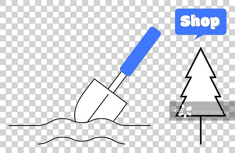 用铲子种树和商店招牌图片素材