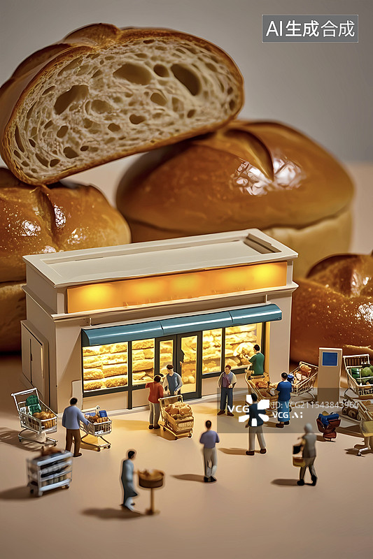 【AI数字艺术】3D微距面包店早餐烘焙场景图片素材