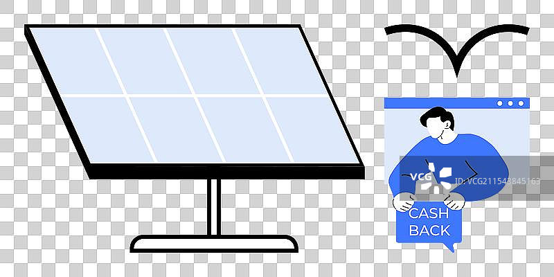 带有现金返还激励和能源的太阳能电池板图片素材