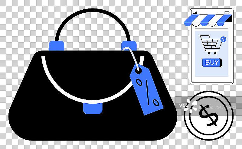 在线购物概念与手提包折扣标签图片素材