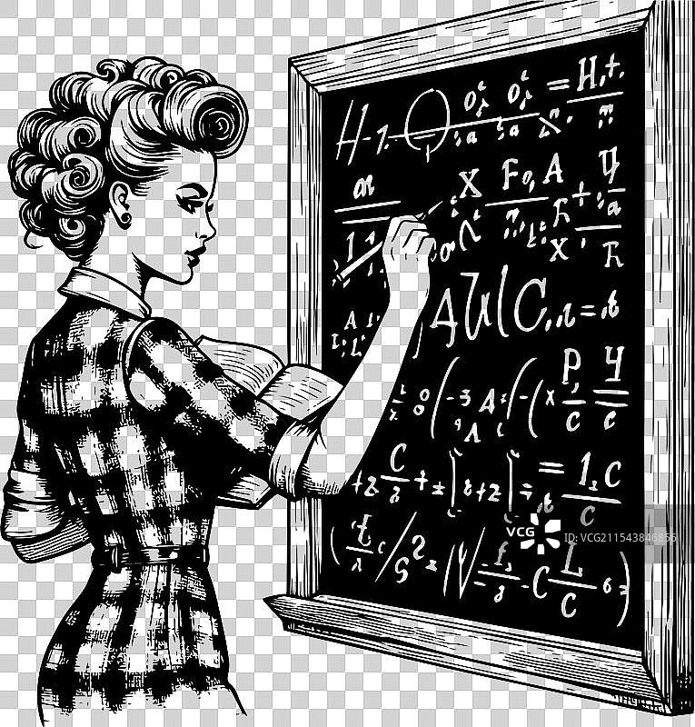 学生在黑板上解数学题图片素材