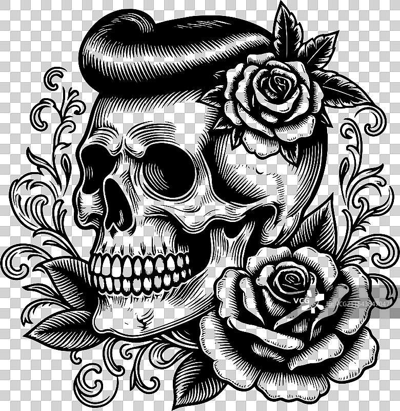 复古玫瑰与骷髅头图片素材