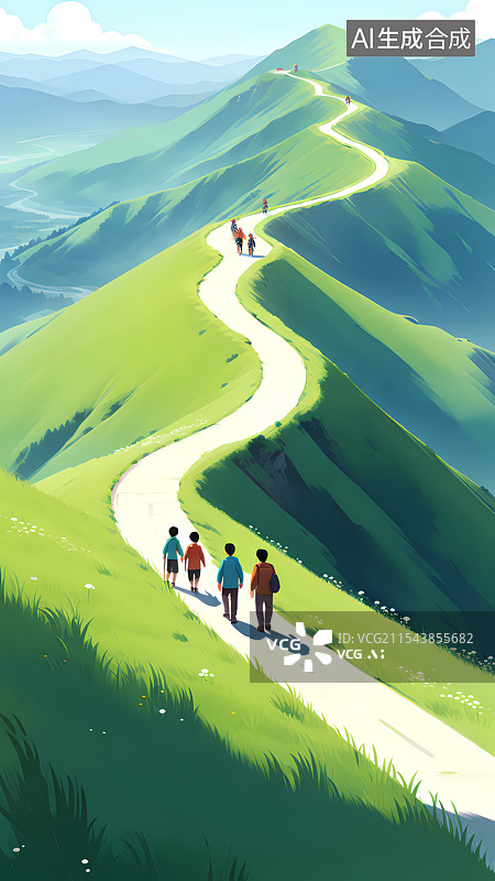 【AI数字艺术】春天徒步插画图片素材