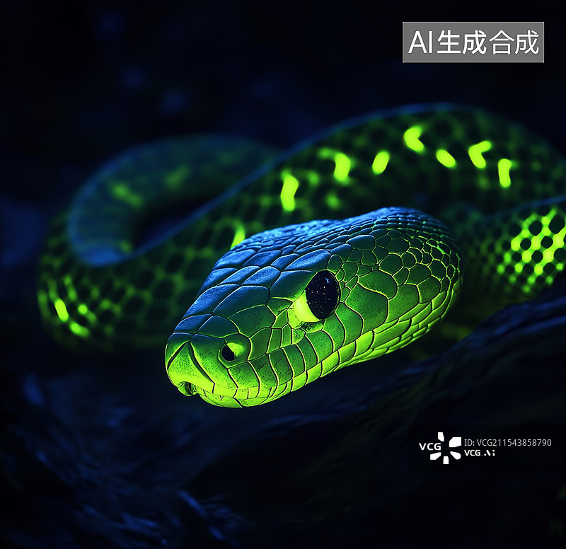 【AI数字艺术】一条闪闪发光的绿蛇图片素材