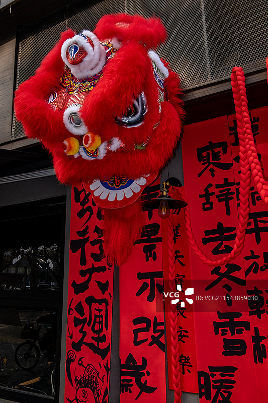 四川省绵阳市户外醒狮，虎头，安静，平安，吉祥图片素材