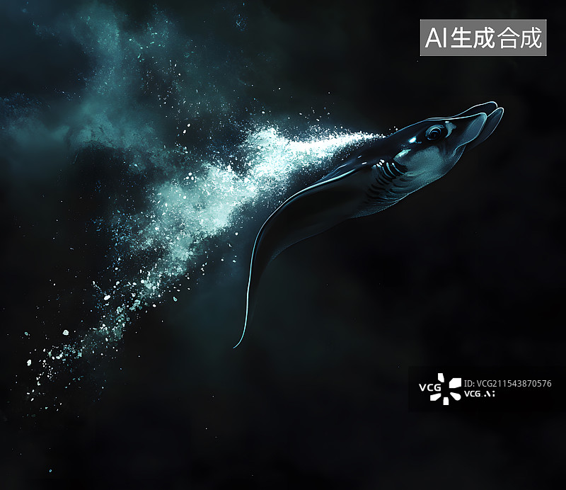 【AI数字艺术】黑色背景中的蝠鲼魔鬼鱼插画图片素材