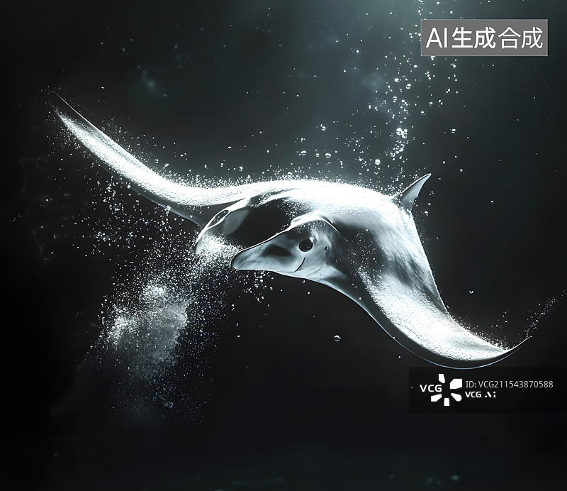 【AI数字艺术】黑色背景中的蝠鲼魔鬼鱼插画图片素材