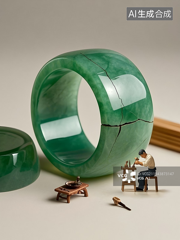 【AI数字艺术】精心修理碧绿的玉镯微距小人图片素材