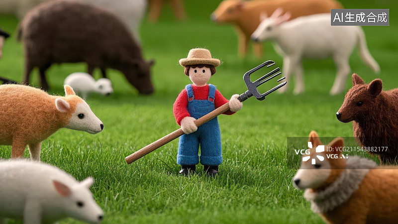 【AI数字艺术】毛毡质感农场工作的人图片素材