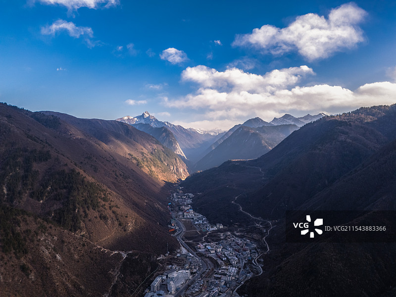 九寨沟县漳扎镇冬季风景航拍图片素材