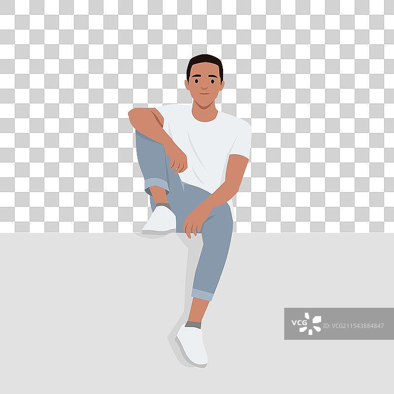 年轻男子坐在空白广告牌上图片素材