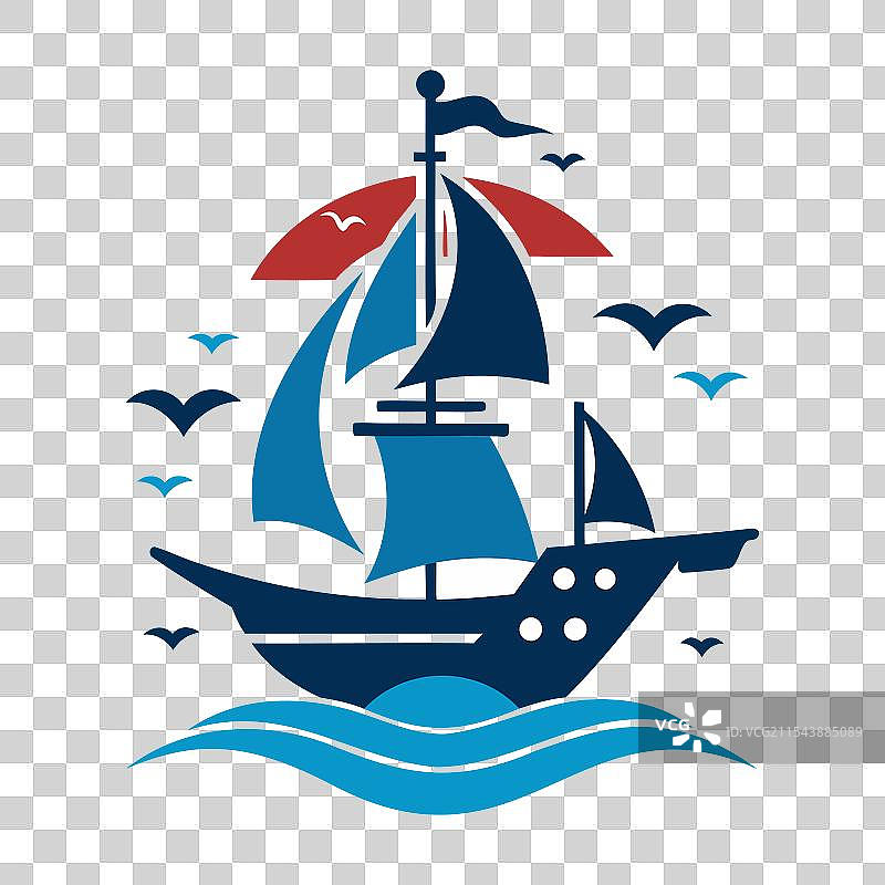 带海鸥的帆船标志图片素材