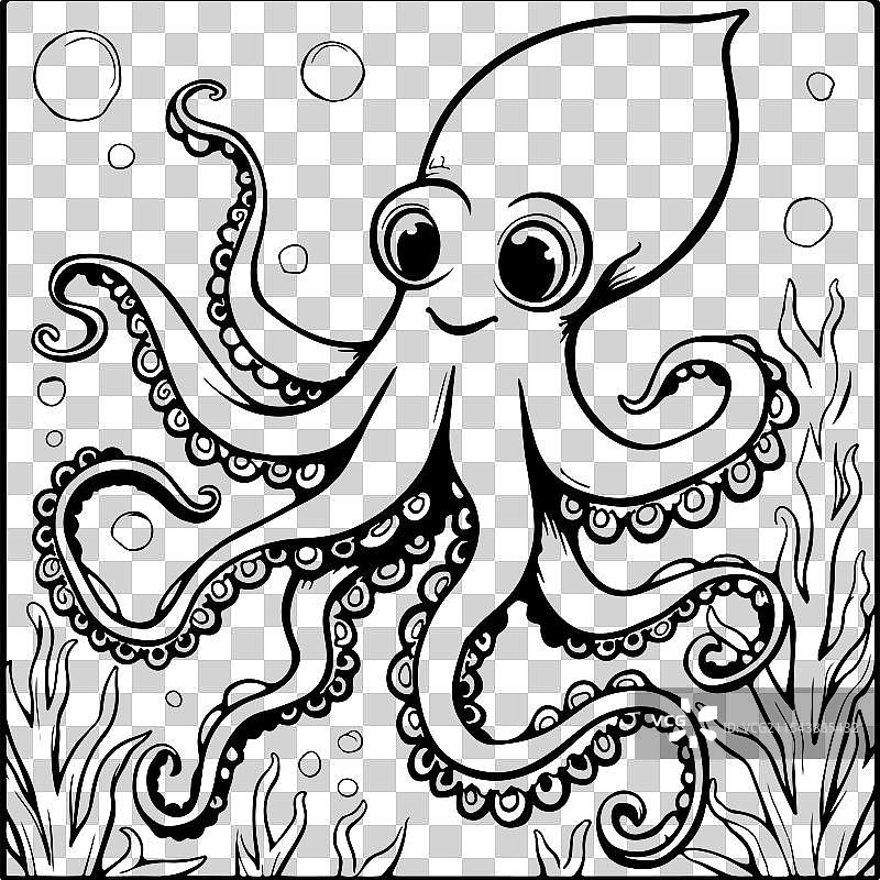 鱿鱼涂色页设计图片素材
