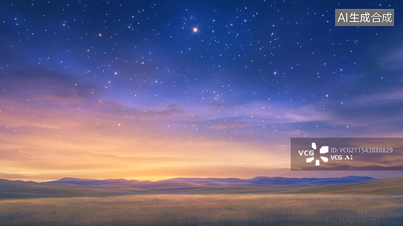 【AI数字艺术】草原夜晚的美丽星空图片素材