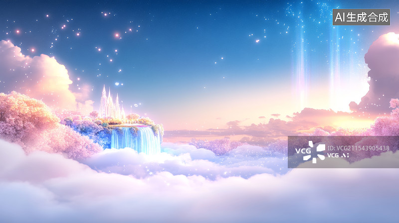 【AI数字艺术】梦幻云端的粉色童话城堡图片素材