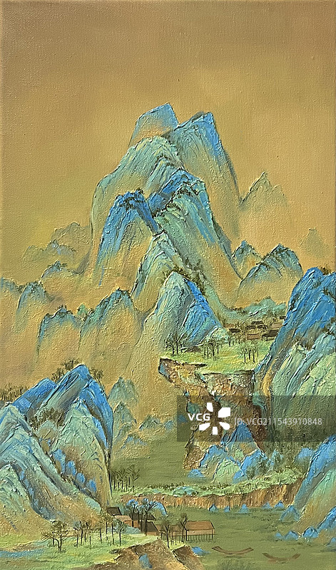 千里江山图-肌理油画图片素材