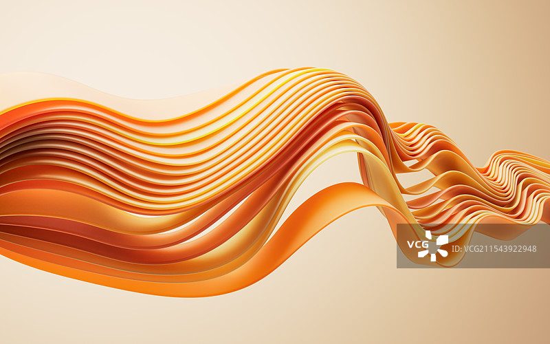 流动的多层橙色曲线背景三维渲染图片素材