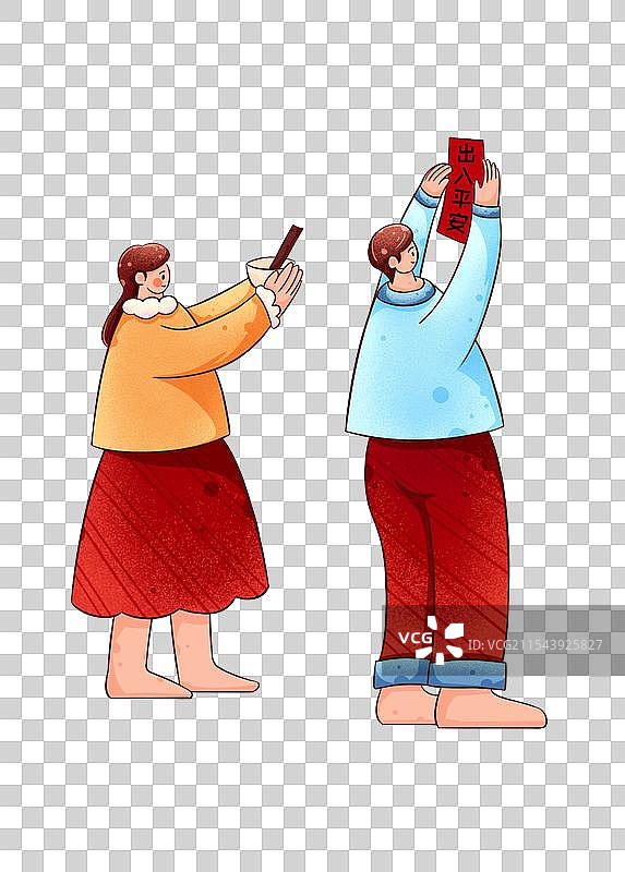 新春贴赤口人物插画图片素材