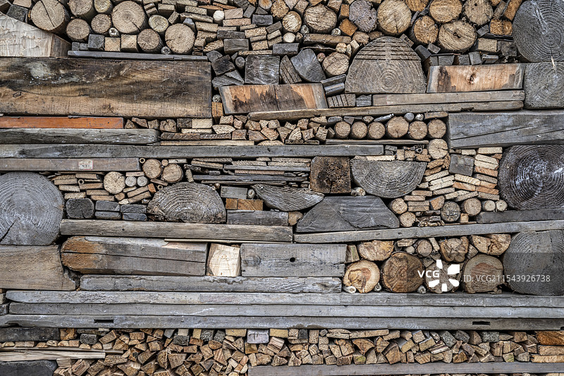 柴火堆用木材堆砌的墙图片素材
