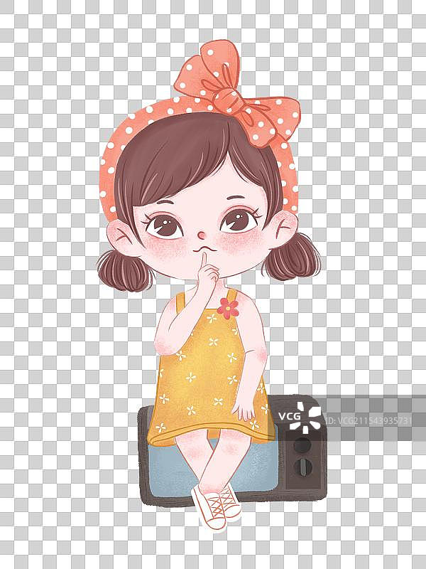 Q版卡通可爱人物女孩坐着动态插画图片素材