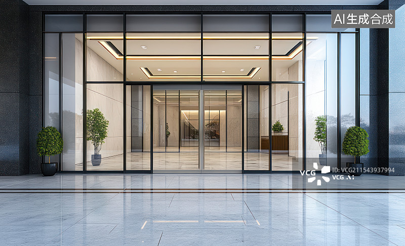 【AI数字艺术】现代化大理石商务办公楼入口图片素材