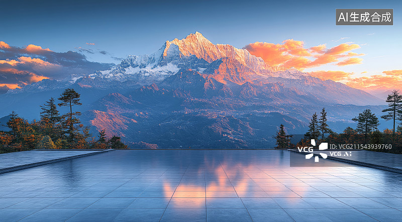 【AI数字艺术】雪山与地面广场图片素材